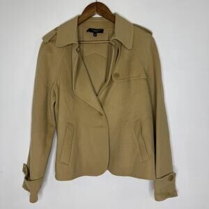 Talbots Jacket Womens 10 Wool Blend Military Epaulets Back Pleat Camel Beige